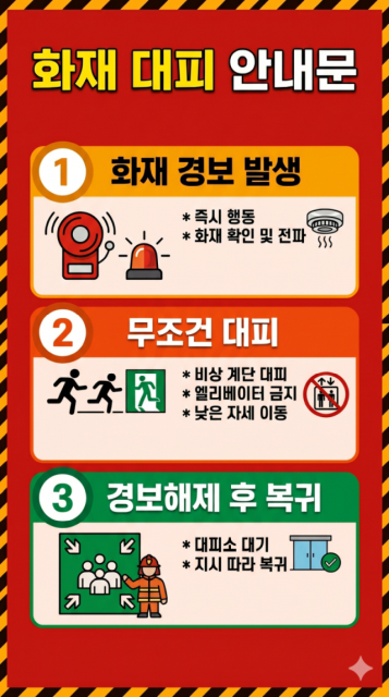 생활관 화재 경보 발생 시 행동 요령 안내 썸내일 이미지